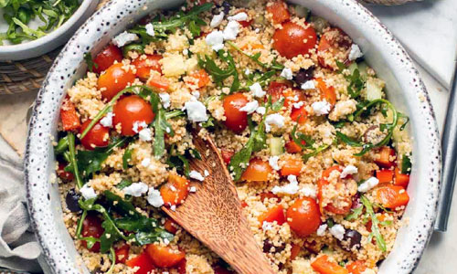 Warm Mediterranean Couscous Classic with feta and fresh vegetables